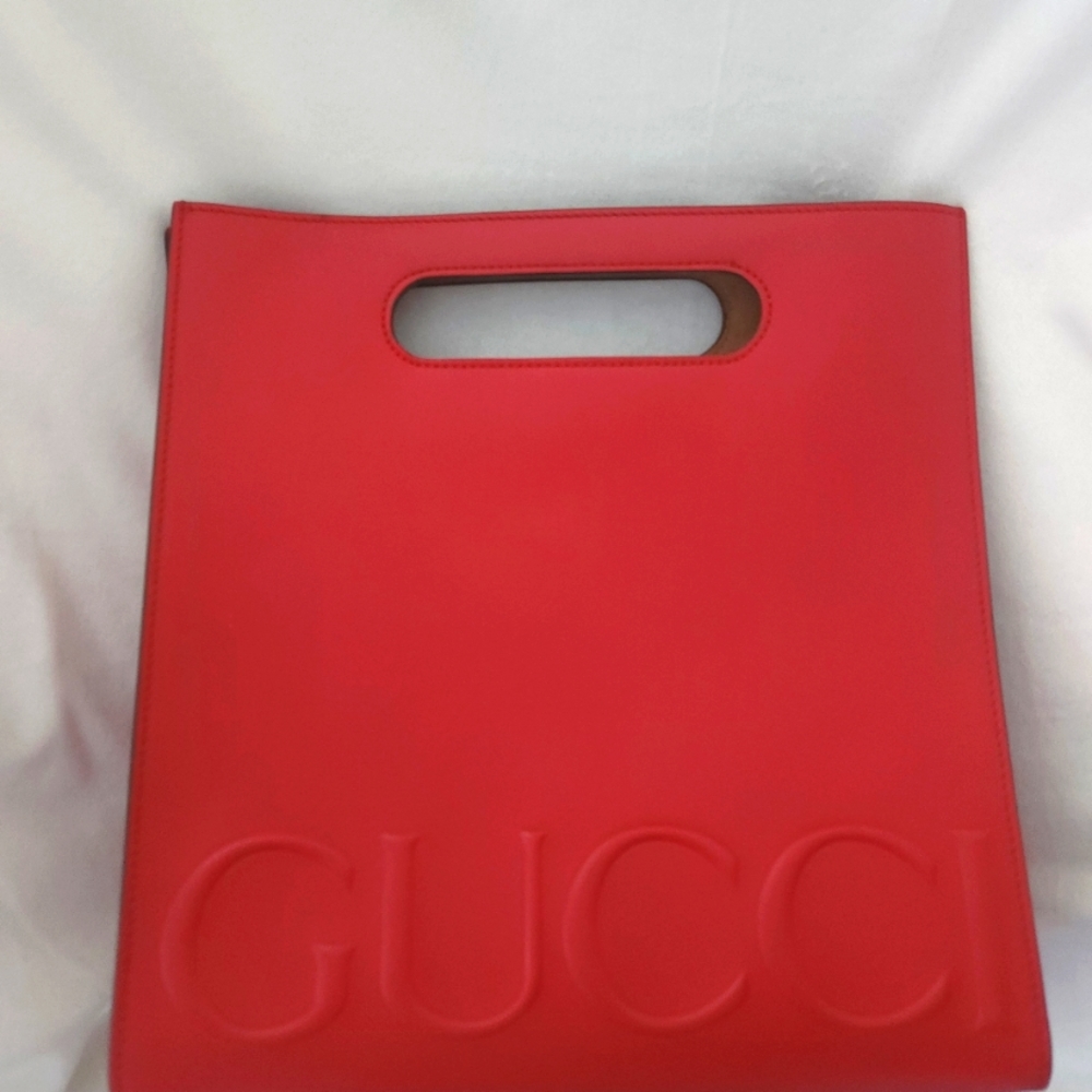 Gucci Linea Red, Embossed Tote (Authentic)